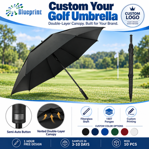 Parapluie de golf personnalisé abordable, à ouverture automatique, grand format, double couche, avec structure en fibre de verre, résistant au vent fort et à la pluie, idéal pour les cadeaux d'entreprise. - Product Image 1