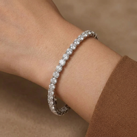 Gelang Tennis Berlian Laboratorium 10 Karat Potongan Bulat Empat Cakar 4mm Emas Putih Solid 10K 14K 18K 6.75 Inci Perhiasan Mewah Grosir