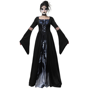 Disfraz de Bruja de Halloween con Capucha, Vestido Largo Negro para Mujer, Disfraz de Cosplay, Actuación en Escenario, Disfraz Elegante - Product Image 5