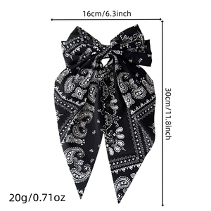 רטרו פייזלי מודפס שיער קשת גדולה קטעי וידאו של בנות זנב ארוך סרט שיער אופנה נקבה barrettes - Product Image 4