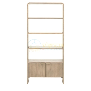 Camden Rounded Frame <b>Bookshelf</b> Tall <b>Open</b> Wood Shelving Unit with Fluted Cabinet Doors Metal Handles Modern Home Storage - Product Image 3
