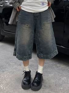 Y2K rétro Baggy lavé jean femmes américain taille haute jambe large Capri pantalon femme été nouveau décontracté Streetwear Denim Shorts - Product Image 2
