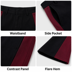 <span class=keywords><strong>Pantaloni</strong></span> a Zampa Personalizzati da <span class=keywords><strong>Donna</strong></span>, Vita Alta con Pannello Laterale a Contrasto, <span class=keywords><strong>Bordeaux</strong></span> e Nero, Vestibilità Slim, Stile Streetwear - Product Image 4