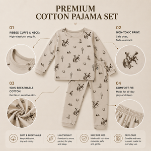 Conjunto de Pijama de Algodón Orgánico con Temática Vaquera de Alta Calidad Directo de Fábrica, Pijamas para Niños, Conjunto de Dormir de Algodón Transpirable para Niños, ODM - Product Image 2