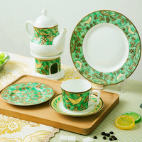 Ensemble de théière de luxe mat britannique de conception originale de porcelaine fine d'os classique verte avec le réchauffeur