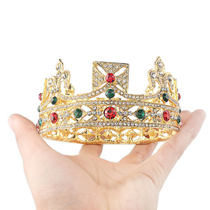 Baroque Party Gold <strong>Tiaras</strong> Full Round Metal Crown Photography Boys Crown Coloring - Product Image 4