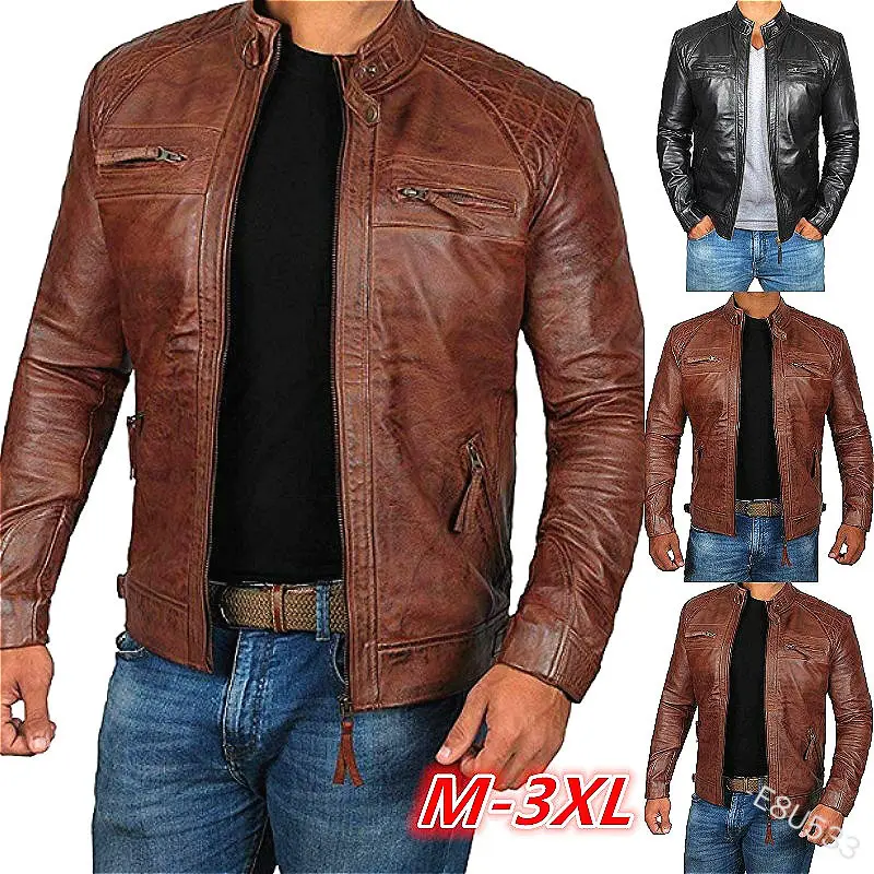 Top Quality Material Wholesale Price Distressed Genuine Lambskin Brown Men's Leather Jacket
