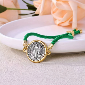 Braccialetti con ciondolo patrono KOMI per donna, braccialetto <span class=keywords><strong>rosario</strong></span> con medaglia di San Benedetto in <span class=keywords><strong>argento</strong></span>, braccialetto intrecciato con cordino, regalo per donna e uomo - Product Image 4