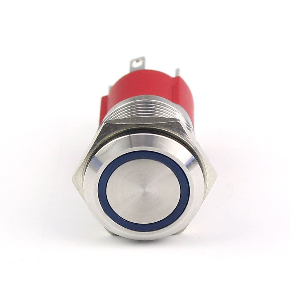 Heavy Duty 20A 12Vlot Waterproof Pushbutton Switch 4Pin ON-OFF 16MM Flat Button Marine Push Button Light Switch with Ring LED