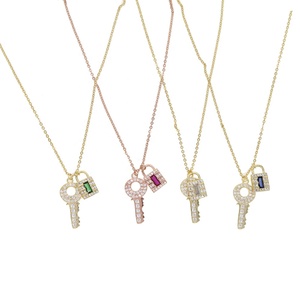 Promoción Europea EE. UU. Venta caliente Mujeres Joyería Chapado en oro Colorido Cz Lock Key Charm Collar - Product Image 1