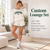 Ensemble de détente 2 pièces personnalisé pour femme, avec bordure contrastante, sweat-shirt oversize à col rond et short, tenue douce pour le quotidien et la maison