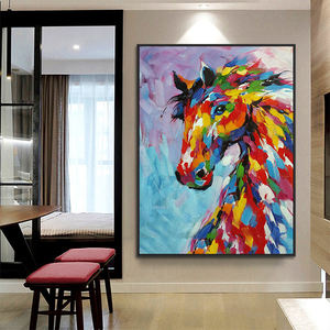 Décor à la maison Palette couteau fait à la main <span class=keywords><strong>abstrait</strong></span> 3D <span class=keywords><strong>cheval</strong></span> mur Art <span class=keywords><strong>acrylique</strong></span> couleurs animaux peintures - Product Image 4