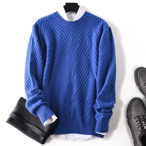 เสื้อสเวตเตอร์คอกลมแขนยาวสำหรับผู้ชายเสื้อถักลำลองสีพื้นใส่สบาย - Product Image 1