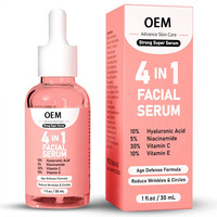 OEM/ODM Essence liquide anti-âge blanchissante 4-en-1, contient 30% de vitamine C, 5% de nicotinamide et 10% de vitamine E pour les soins du visage