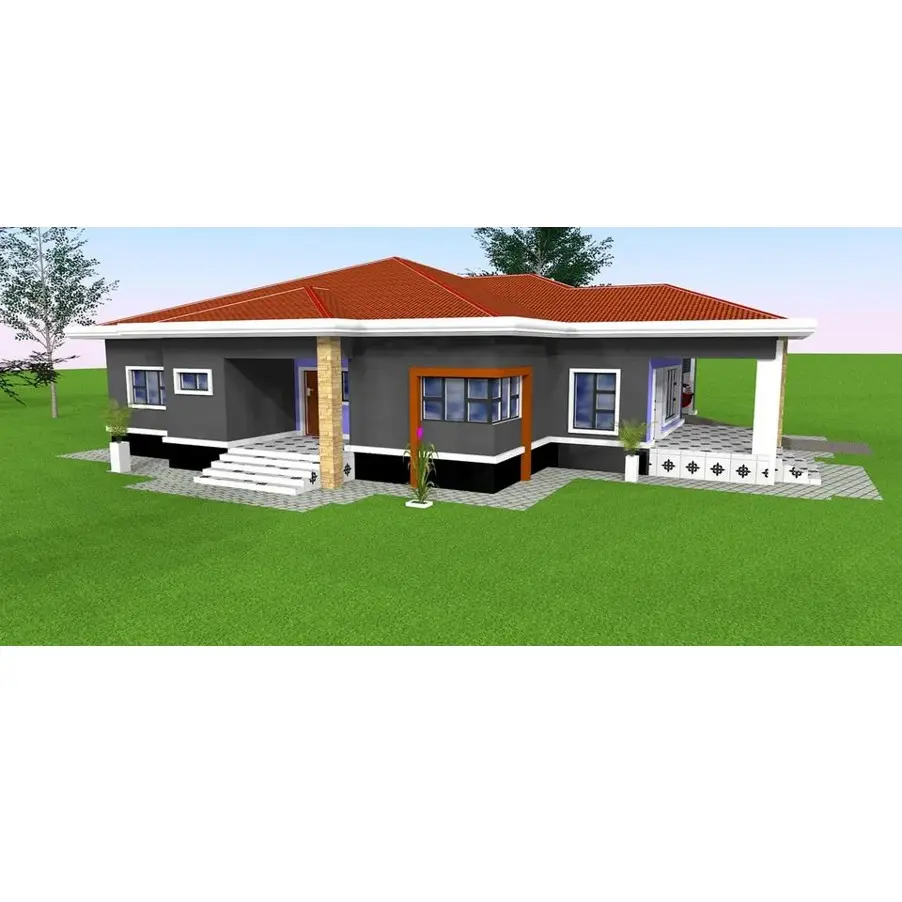 Casa de estilo familiar para casa de ensueño, estructura de acero ligera personalizada, casa prefabricada en comunidad africana de lujo