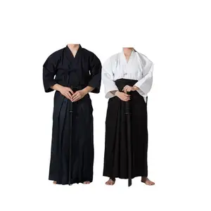 Kendo Hakama Hakama aido kostum Samurai Jepang, seragam seni bela diri Judo rok Kendo pakaian olahraga putih uniseks T/T