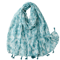 NOUVEAU Châle de protection solaire pour femme, style bohème ethnique, écharpe pare-soleil en soie de Bali bleue à franges feuille de bananier