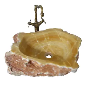Marble Stone Sink Yellow Jade Lavabo Balcony Irregular Shape Washbasin Stone Wash Basin For Home Bathroom
