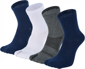 Chaussettes mi-mollet pour hommes à 5 doigts, tricotées, couleur unie, épaisseur standard, usage quotidien, bleu marine, blanc, gris - Product Image 1