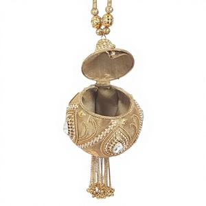 Pochette de soirée artisanale en métal Vivid 1036A pour femme, haute qualité, or et argent, ornée de perles et de pierres, style demi-lune, pour mariée et soirée - Product Image 1