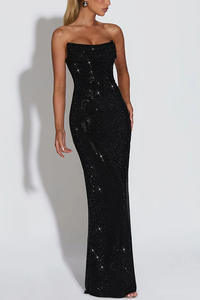 BR6217 Abito da Sera Lungo Elegante da Donna, Stile <span class=keywords><strong>Senza</strong></span> <span class=keywords><strong>Spalline</strong></span> con Paillettes e Vita Impero - Product Image 6