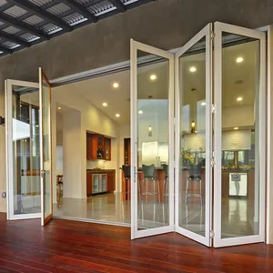 制作精良，价格便宜的高品质室内家居铝双折车库门庭院飓风冲击玻璃铝折叠门