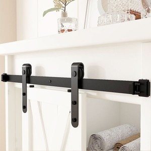 Kit de Herrajes para Puerta Corredera Tipo Granero, Riel de Acero al Carbono Negro para Puertas Simples/Dobles, <span class=keywords><strong>Cocina</strong></span>/TV/Armario - Product Image 4