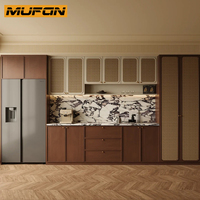 Buffets en noyer japonais Buffet armoires de cuisine Salle à manger personnalisée Porte en rotin Meubles de rangement Réfrigérateur Armoire haute Design