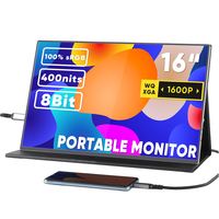 Moniteur portable 16 pouces 2.5K QHD IPS ultra-plat double écran avec haut-parleur intégré pour ordinateur portable, Macbook, téléphone, écran externe C
