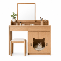 Table de toilette moderne pour femmes avec miroir LED et tiroirs, finition en bois massif pour hôtel et appartement