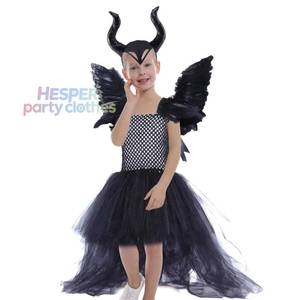 Robe en maille noire pour enfants HP, costume de sorcière Maleficent, déguisement de princesse pour fille, Halloween, H-G0079, polyester - Product Image 1