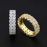 Nouvelle bague en cuivre incrustée de zircon à double rangée, style hip-hop, pour le marché européen et américain