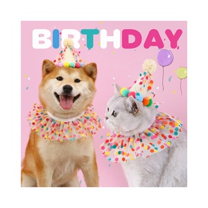 Adorable animal joyeux anniversaire lettre Bandanas chien bavoir et chapeau ensemble accessoires d'anniversaire pour animaux de compagnie - Product Image 1