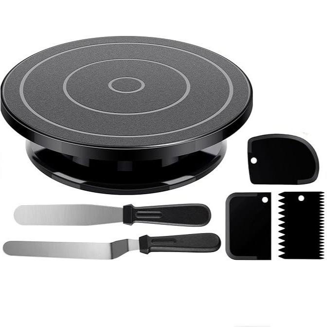 Juego de plato giratorio para pasteles de 6 piezas [Negro - Embalaje en caja de color]