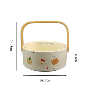 Decorazione moderna per la tavola da 5.8 pollici rotonda beige opaco cartoon che serve snack caramella pane cesto di frutta <span class=keywords><strong>in</strong></span> <span class=keywords><strong>ceramica</strong></span> con manico <span class=keywords><strong>in</strong></span> bambù - Product Image 1
