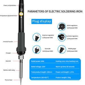 Soldador eléctrico portátil ajustable, 110V, 220V, 60 vatios, soldadores eléctricos - Product Image 2