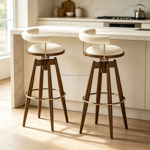 Taburetes y <span class=keywords><strong>Sillas</strong></span> de <span class=keywords><strong>Bar</strong></span> de Estilo Mid-Century, Taburete Giratorio de Madera Maciza con Asiento Acolchado y Reposapiés Alto, Silla para Terraza, <span class=keywords><strong>Bar</strong></span> en Casa y Comedor - Product Image 3