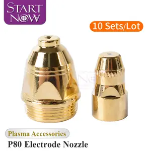 Startnow 10 Sets Air Plasma Cutter Nozzle Hafnium Elektrode Verbruiksartikelen Cnc Snijmes Machine Hoge Kwaliteit P80 Plasma Nozzle