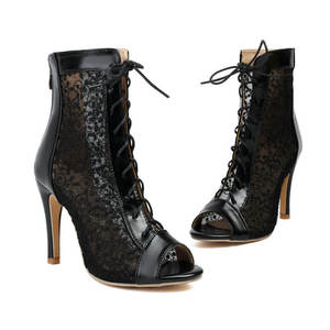 Zwarte vismond sandalen kant Latin dansschoenen dames ballroom jazz tango laarzen - Product Image 2