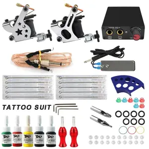 Tattoo Basic Kit Set 2 Maschinen griff 10 Nadeln Tattoo Netzteil US Plug 5ML 5 Farbpigment Anfänger Tattoo Art Tool