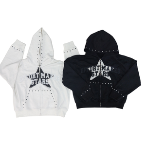 Otoño hombres 100% algodón de gran tamaño Zip Hoodie bordado letra desgastada patrón ácido lavado Streetwear estilo personalizado Logo corte - Product Image 1