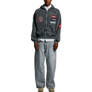 Felpa con Cappuccio di Alta Qualità con Ricami e Applicazioni, Effetto Sbiadito e Lavaggio Acido, Zip in Metallo, Stile Vintage Oversize <span class=keywords><strong>Y2K</strong></span> Streetwear - Product Image 2