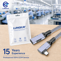 Câble d'extension USB 3.2 Type-C LUNG KAY OEM 20 Gbit/s 100 W PD, cordon tressé mâle-femelle à 90 degrés pour MacBook Pro SSD
