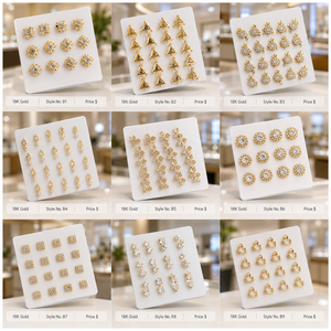 Wholesale Fashion Jewelry Earrings Zirconia 18K Gold Plated Copper Alloy Stud Women's - Product Image 4