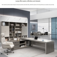 Bureau de direction en bois moderne en forme de L, design ergonomique, rangement écologique, style minimaliste, ensemble chaise de bureau individuelle
