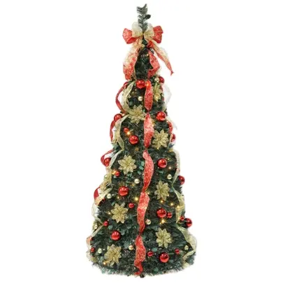 6ft Slim Decorated & Pre-Lit Silver Pop-Up Christmas Tree Pull up Christmas Tree
