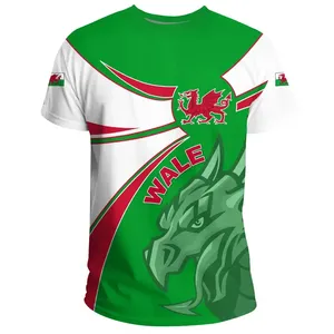 Sublimation Wales Custom Men's shirts Drop Shipping Heat Transfer Printing Wales Round Dragon Red Men T-shirts Plus Size XS-6XL