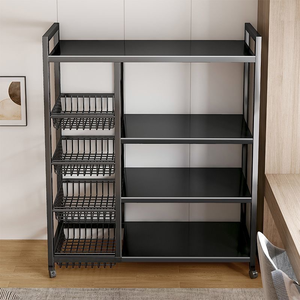 Étagères de rangement en métal <span class=keywords><strong>pour</strong></span> accessoires de <span class=keywords><strong>cuisine</strong></span> avec paniers en fil métallique, supports <span class=keywords><strong>pour</strong></span> micro-ondes et légumes, étagères de garde-manger roulantes - Product Image 1