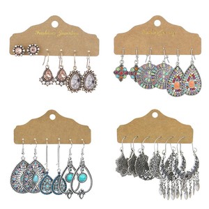 Boucles d'oreilles pendantes fantaisie en forme de goutte d'eau, style bohème, en alliage plaqué argent antique, pour femme, lot de boucles d'oreilles de soirée - Product Image 5