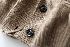 1 pezzo di maglia a coste in misto lana <span class=keywords><strong>Beige</strong></span> scollo a V manica lunga <span class=keywords><strong>Cardigan</strong></span> maglione con tasche - Product Image 4